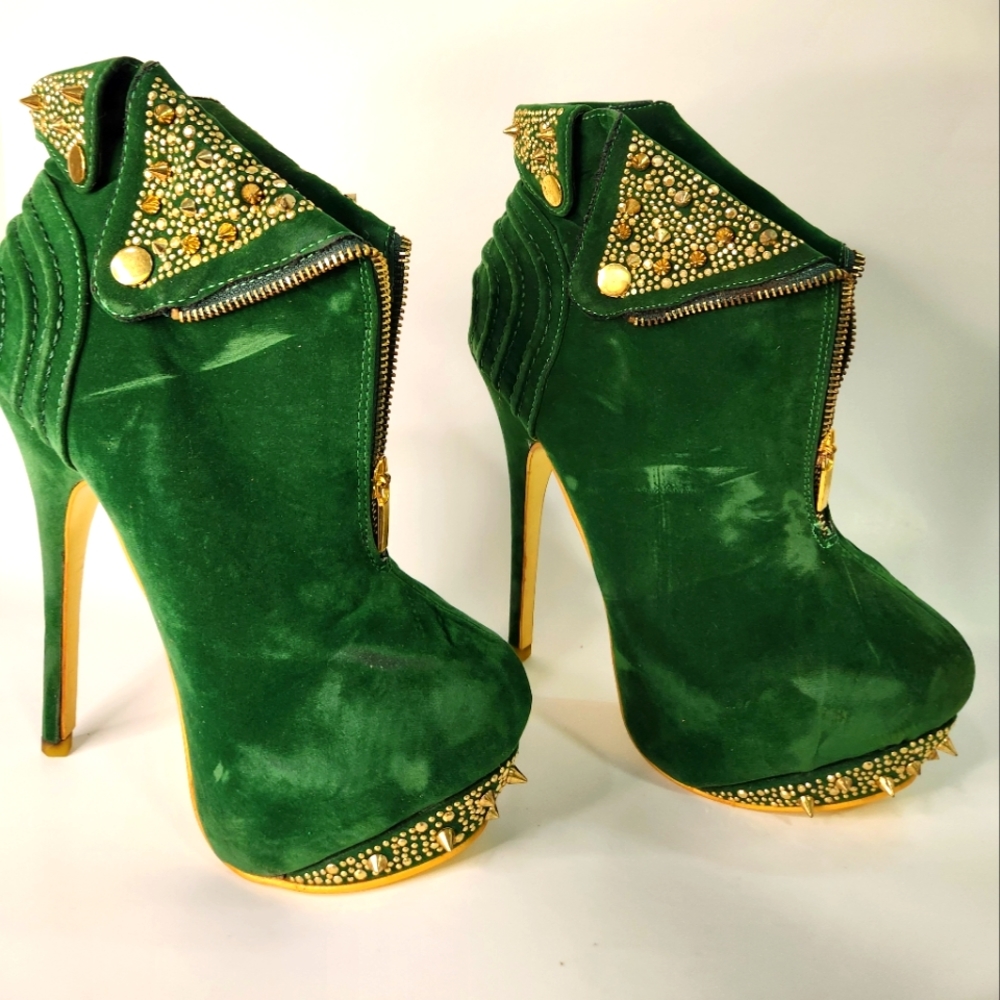 Gree and gold platform boots